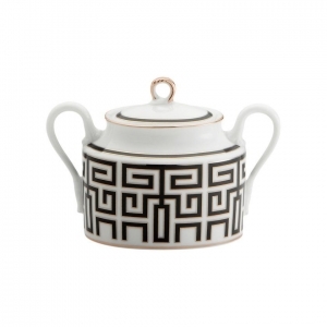 Ginori Labirinto Black Sugar Bowl w/ Cover - 5.25"
